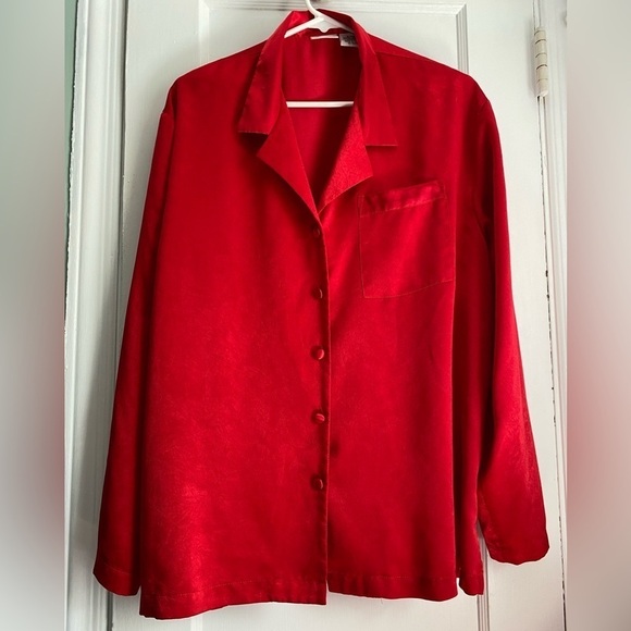 Delicates Red Long Sleeves Nightgown Top, size: XL - Picture 2 of 11
